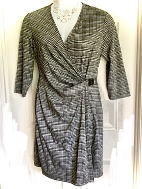 Anne Klein Gray Plaid Wrap Dress
